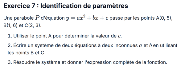 exercice sur Identification de paramètres