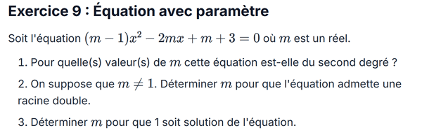 exercice sur Équation avec paramètre