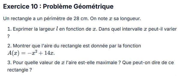 exercice sur Problème Géométrique