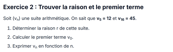 exercice sur Trouver la raison et le premier terme