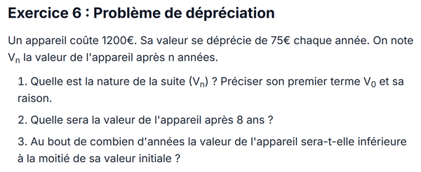 exercice sur Problème de dépréciation