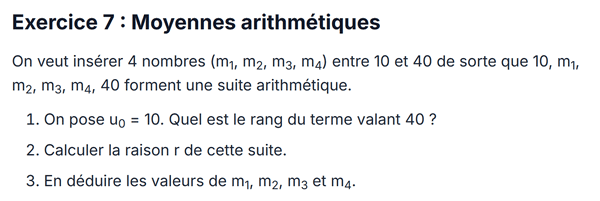 exercice sur Moyennes arithmétiques