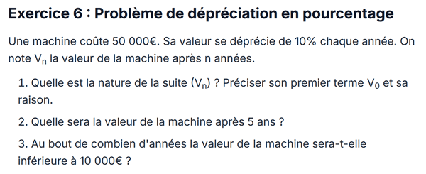 exercice sur Problème de dépréciation en pourcentage