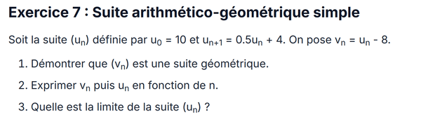 exercice sur Suite arithmético-géométrique simple
