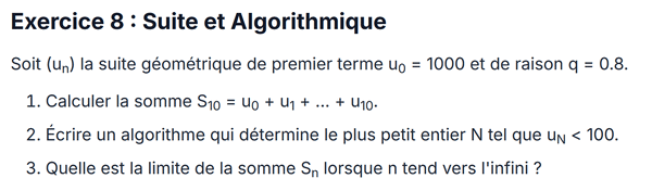 exercice sur Suite et Algorithmique