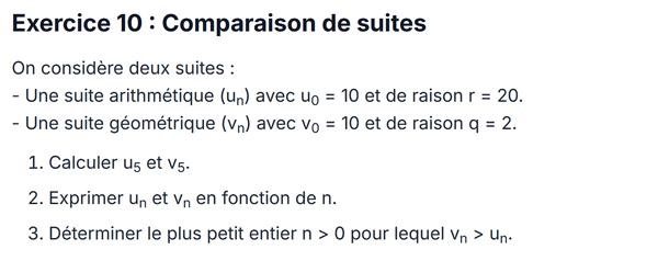 exercice sur Comparaison de suites