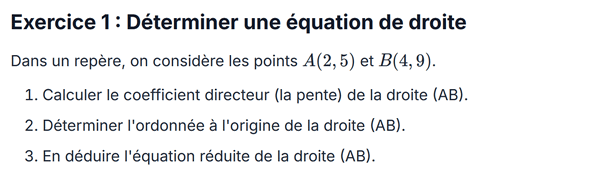 exercice sur Déterminer une équation de droite