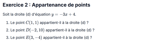 exercice sur Appartenance de points