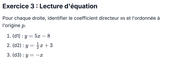 exercice sur Lecture d'équation