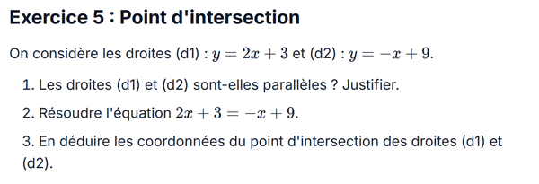 exercice sur Point d'intersection