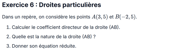 exercice sur Droites particulières