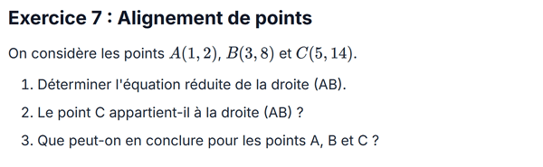 exercice sur Alignement de points