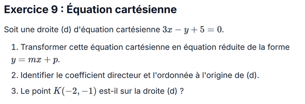 exercice sur Équation cartésienne