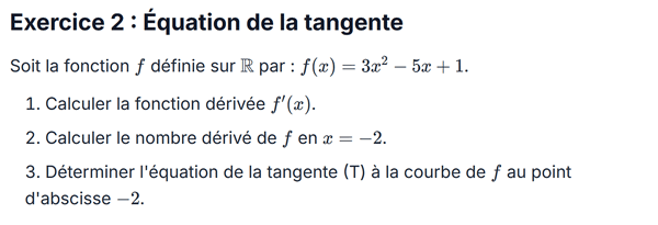 exercice sur Équation de la tangente
