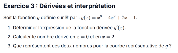 exercice sur Dérivées et interprétation