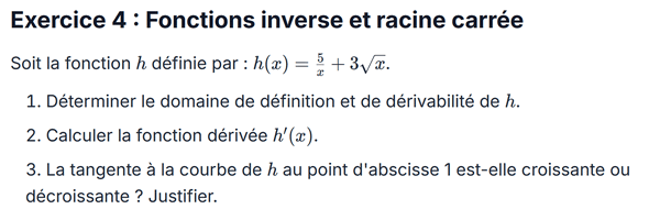 exercice sur Fonctions inverse et racine carrée