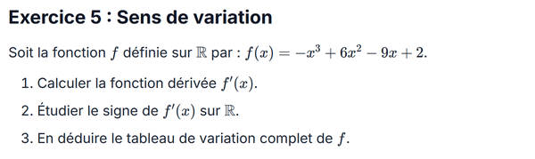 exercice sur Sens de variation