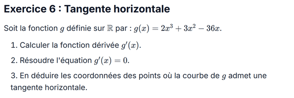 exercice sur Tangente horizontale
