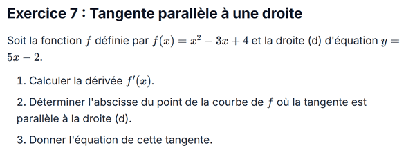 exercice sur Tangente parallèle à une droite
