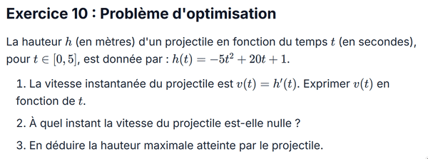 exercice sur Problème d'optimisation