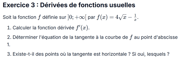exercice sur Dérivées de fonctions usuelles