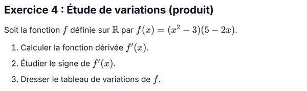 exercice sur Étude de variations (produit)