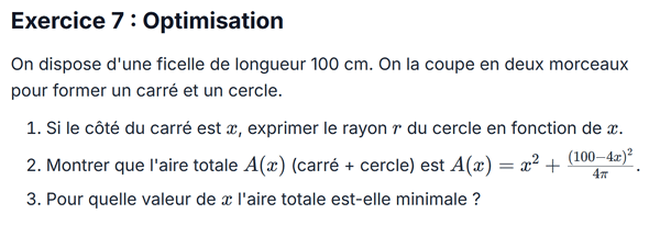 exercice sur Optimisation