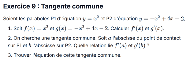 exercice sur Tangente commune