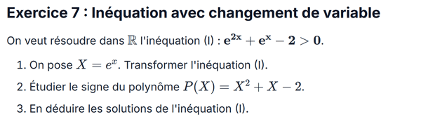 exercice sur Inéquation avec changement de variable