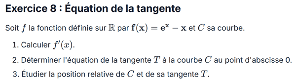 exercice sur Équation de la tangente