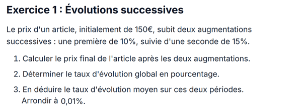 exercice sur Évolutions successives