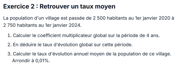 exercice sur Retrouver un taux moyen