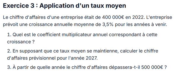 exercice sur Application d'un taux moyen