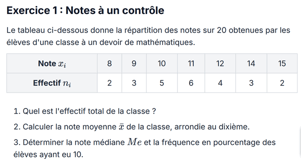 exercice sur Notes à un contrôle