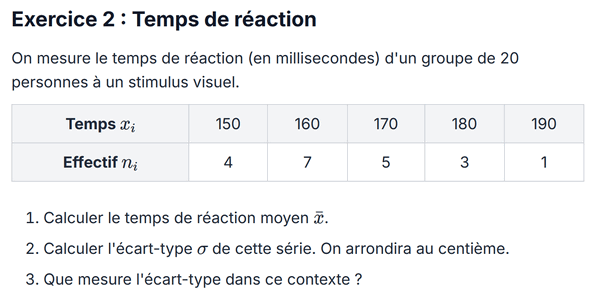 exercice sur Temps de réaction
