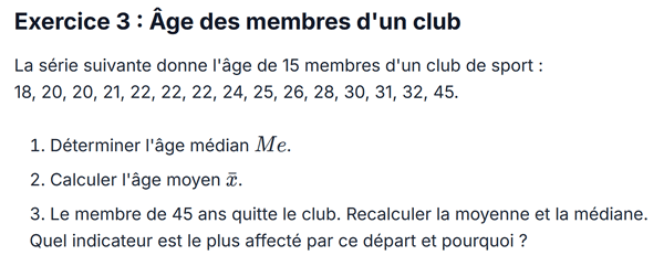 exercice sur Âge des membres d'un club