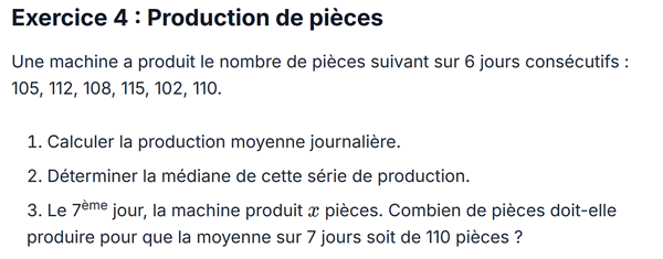 exercice sur Production de pièces