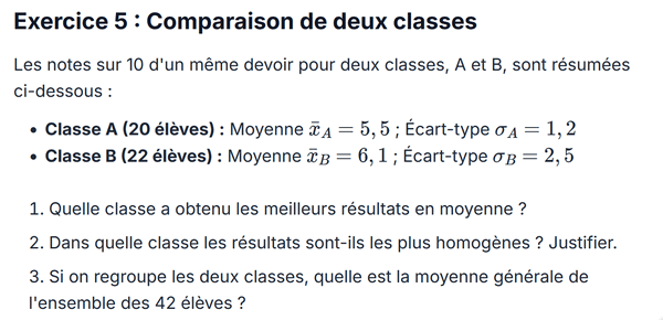 exercice sur Comparaison de deux classes