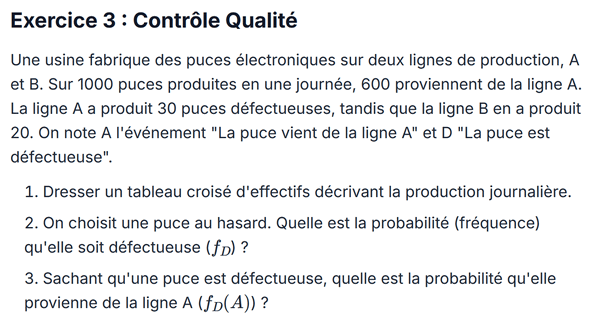 exercice sur Contrôle Qualité