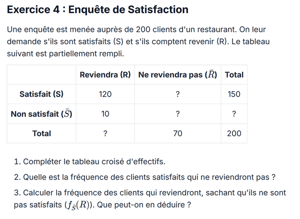 exercice sur Contrôle Qualité