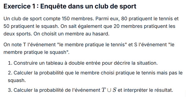 exercice sur Enquête dans un club de sport