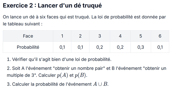 exercice sur Lancer d'un dé truqué