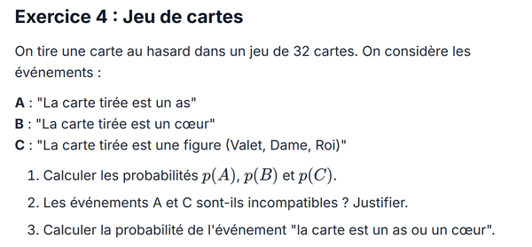 exercice sur Jeu de cartes