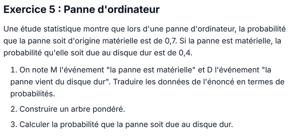 exercice sur Panne d'ordinateur