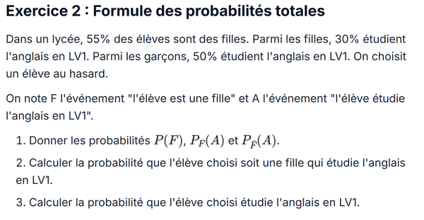 exercice sur Formule des probabilités totales