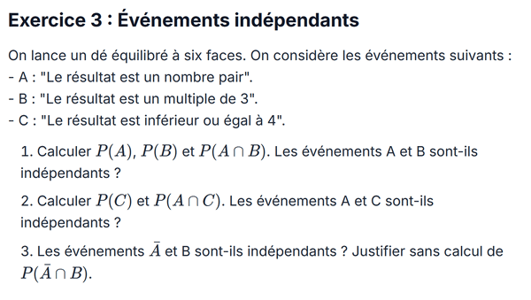 exercice sur Événements indépendants