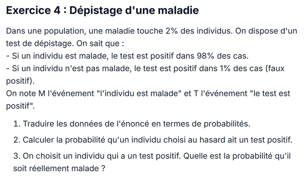 exercice sur Dépistage d'une maladie