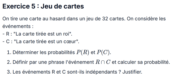 exercice sur Jeu de cartes