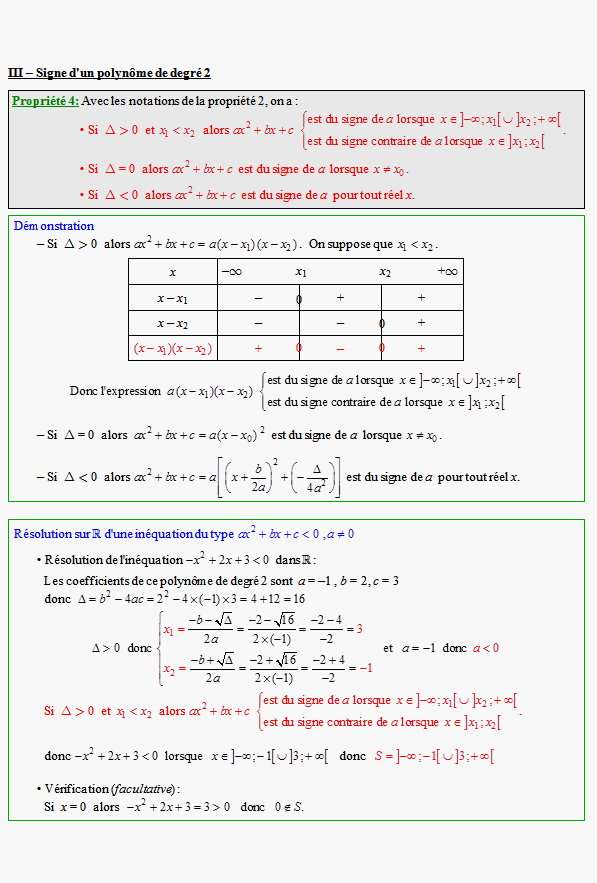 Cours sur le second degré - première ES - page 3
