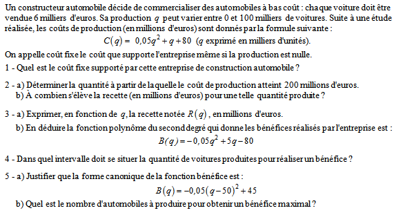Exercice sur le second degré